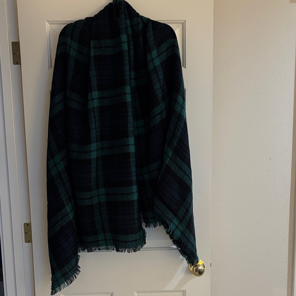 LOFT Black and Green Plaid Blanket Scarf